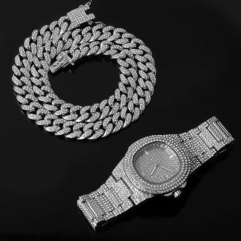 Men Jewelry Necklace+Watch+Bracelet