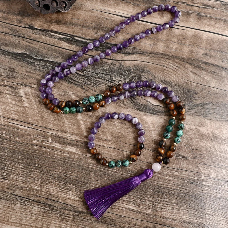 Mala Amethyst Tiger Eye Turquoise Necklace