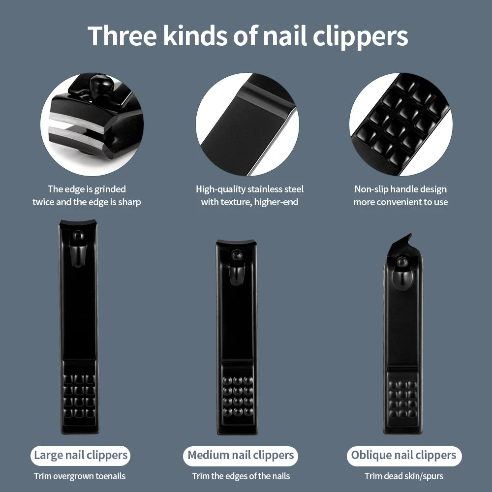 Black Nail Clipper Set Stainless Steel