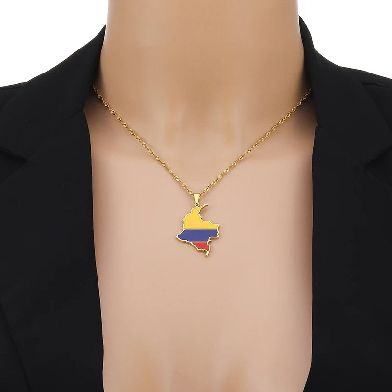 Collar unisex bandera del mapa de Colombia