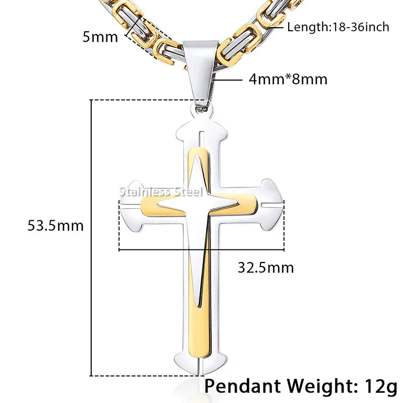 Men's Cross Necklace Gold Color Black Cross Pendant Stainless Steel Byzantine Chain Necklace 2020 Hip Hop Male Jewelry KP180 - admstore