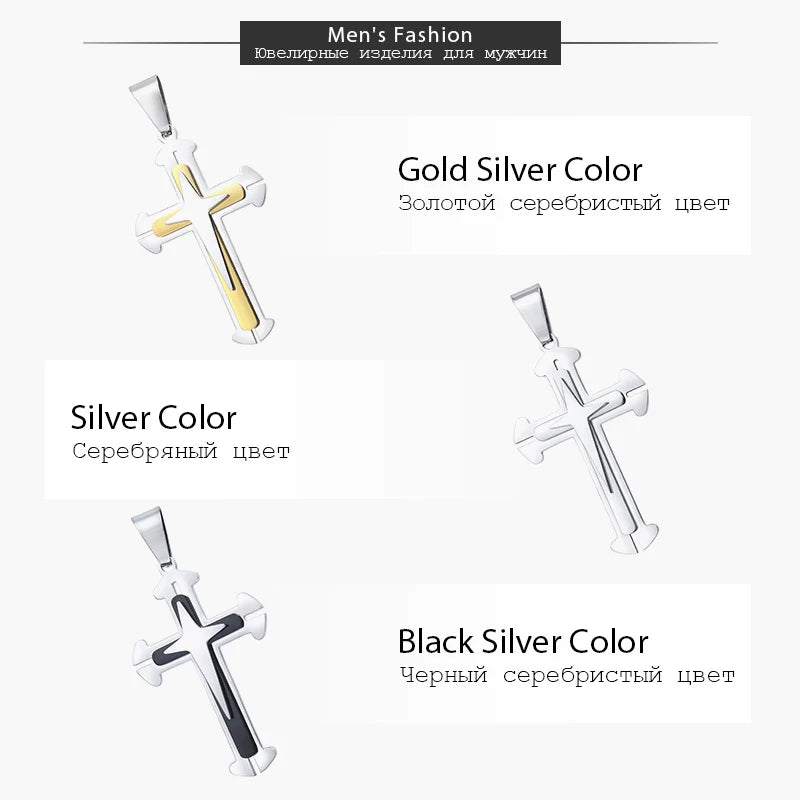Men's Cross Necklace Gold Color Black Cross Pendant Stainless Steel Byzantine Chain Necklace 2020 Hip Hop Male Jewelry KP180 - admstore
