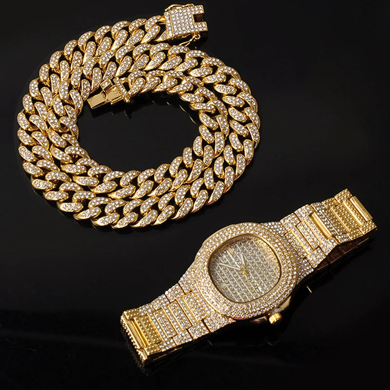 Men Jewelry Necklace+Watch+Bracelet