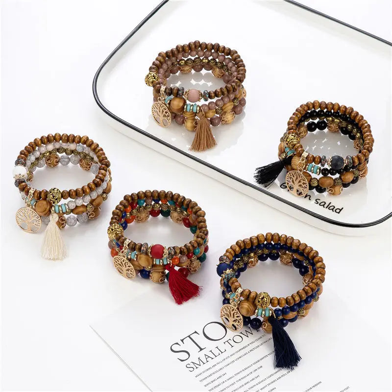 Women 4Pcs Bohemia Tree Of Life Bracelet
