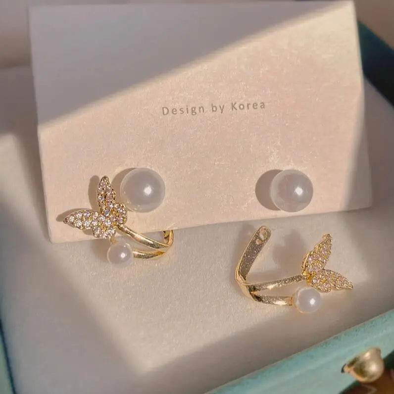 Women Delicate Zircon Pearl Earrings
