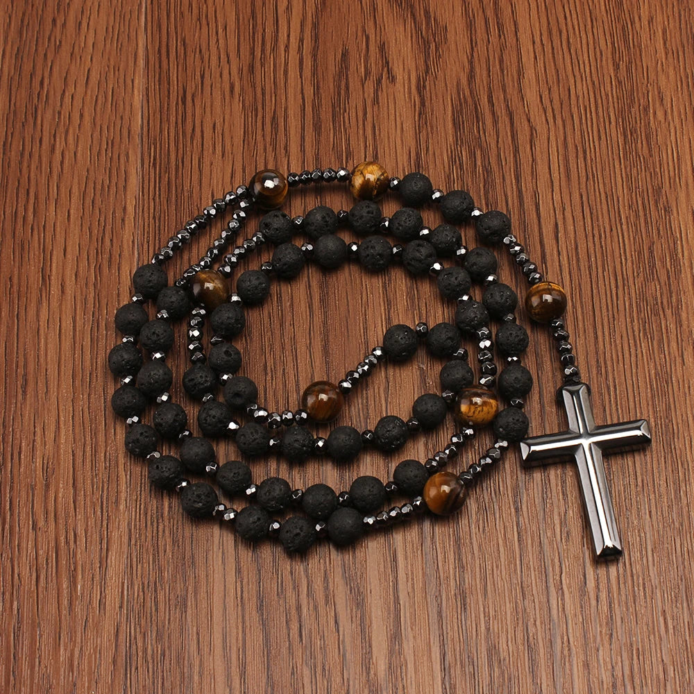 Natural Stone Tiger-eye Hematite Necklace