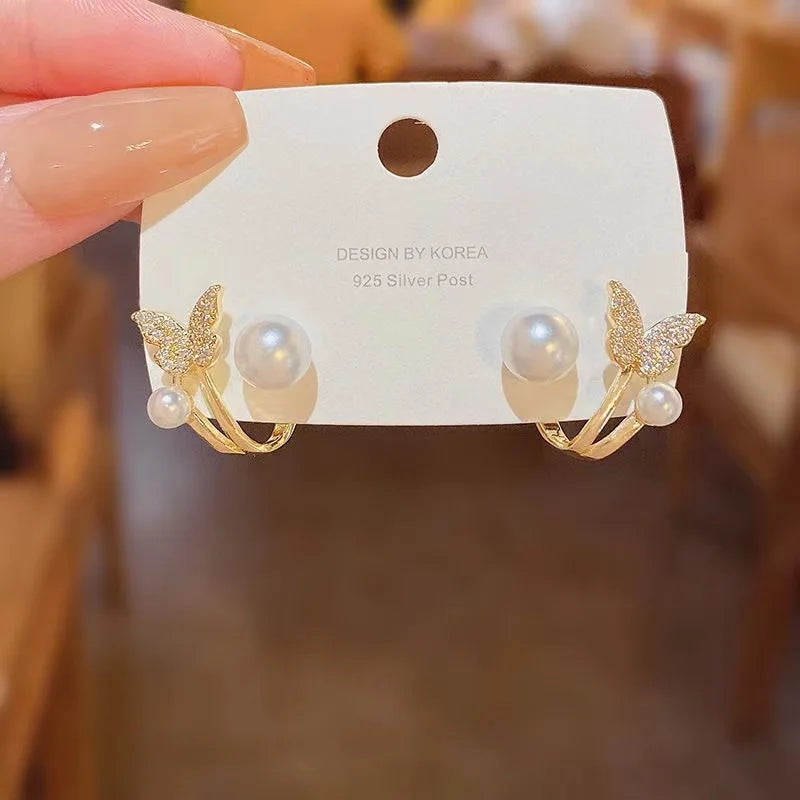 Women Delicate Zircon Pearl Earrings