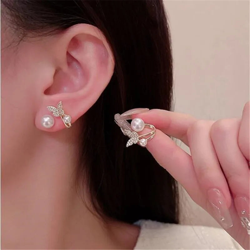 Women Delicate Zircon Pearl Earrings