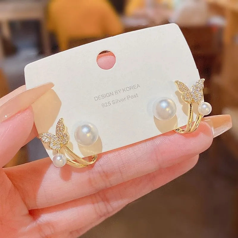 Women Delicate Zircon Pearl Earrings