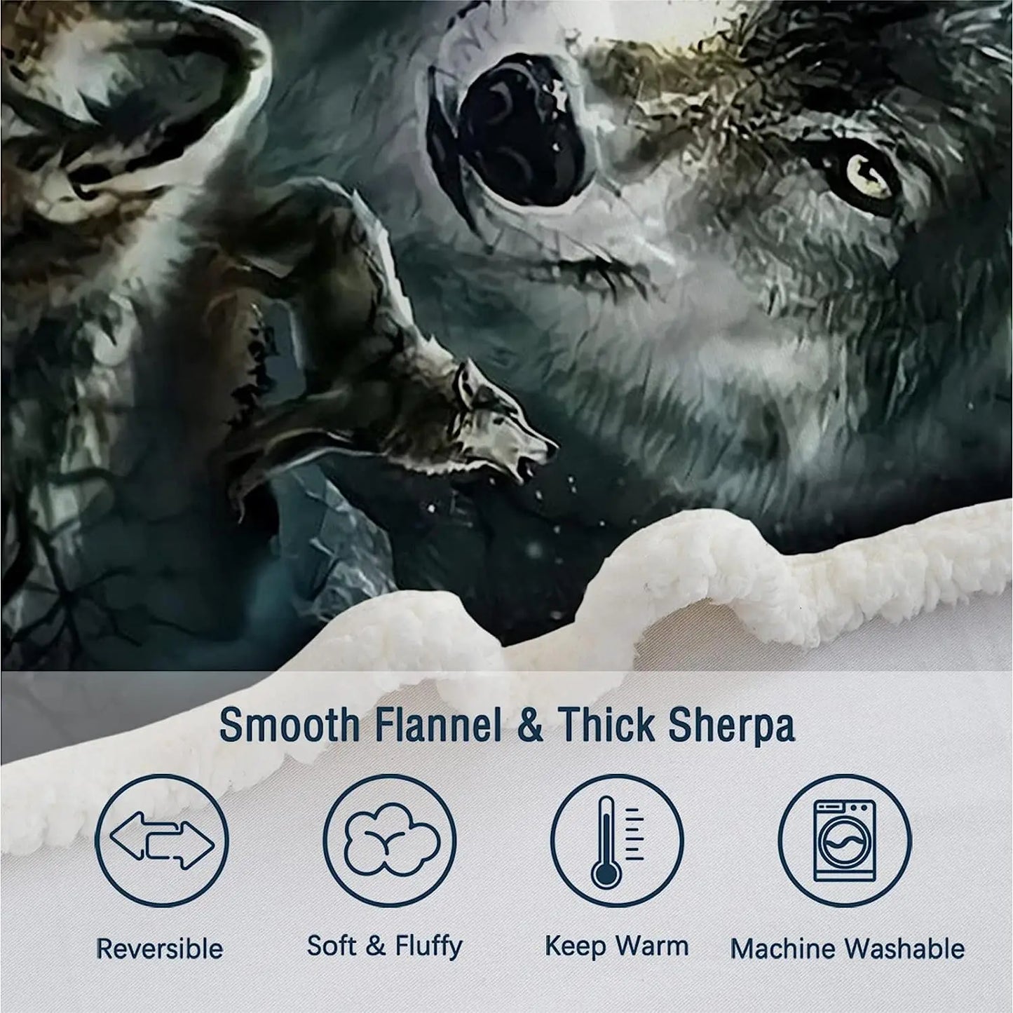 Watercolor Wolf Sherpa Blanket