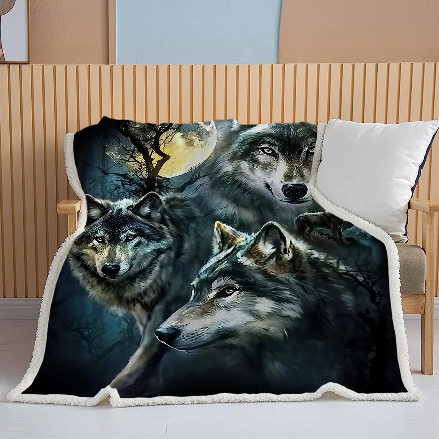 Watercolor Wolf Sherpa Blanket